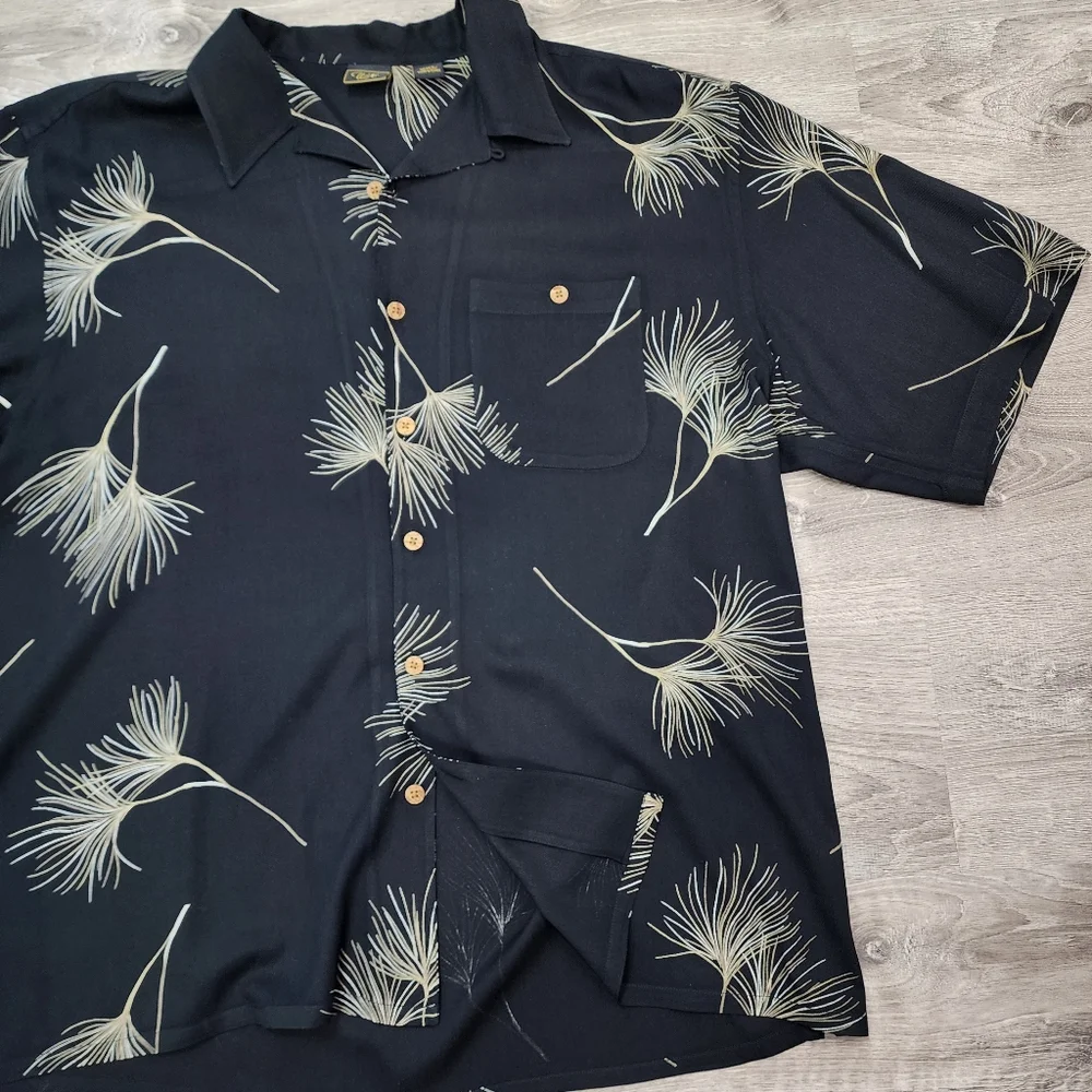 WFF 100% Silk Black Button Down Men's Short Sleeve Shirt XXL - Picture 7 of 7